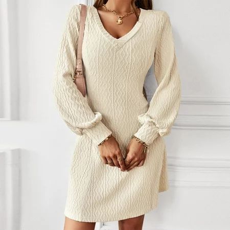 CAICJ98 Sweater Dress For Women 2022 Womens Cable Knit Long Sleeve Winter Sweater Dress Beige XL | Walmart (US)