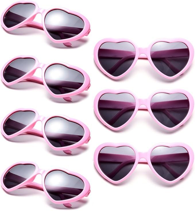 Neon Colors Party Favor Supplies Wholesale Heart Sunglasses for Kids (7 Pack Pink) | Amazon (US)
