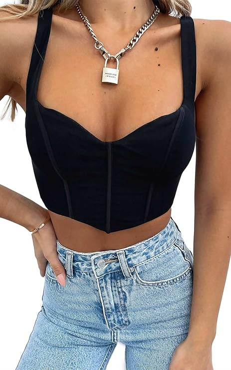 Women Ruched Y2k Corsets Crop Top Stretchy Strappy Square Neck Camis Tank Tube Top | Amazon (US)