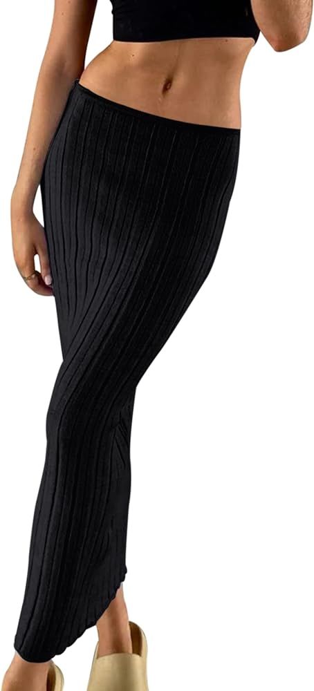 Meladyan Women High Waist Knit Long Maxi Skirt Stretchy Solid Slim Midi Skirts Strapless Bodycon ... | Amazon (US)