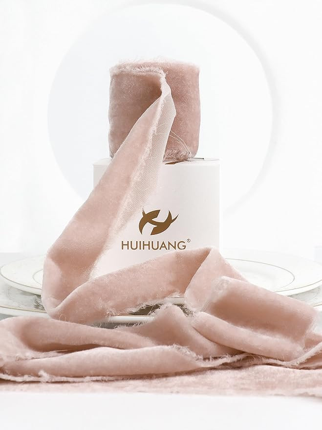 HUIHUANG Dusty Rose Velvet Ribbon 2" Dusty Pink Handmade Fring Frayed Velvet Fabric Ribbon for Fl... | Amazon (US)