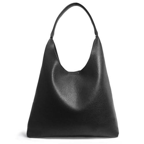 Hobo Bags for Women Soft Vegan Leather Shoulder Handbag Slouchy Tote Purses (Black) | Amazon (US)