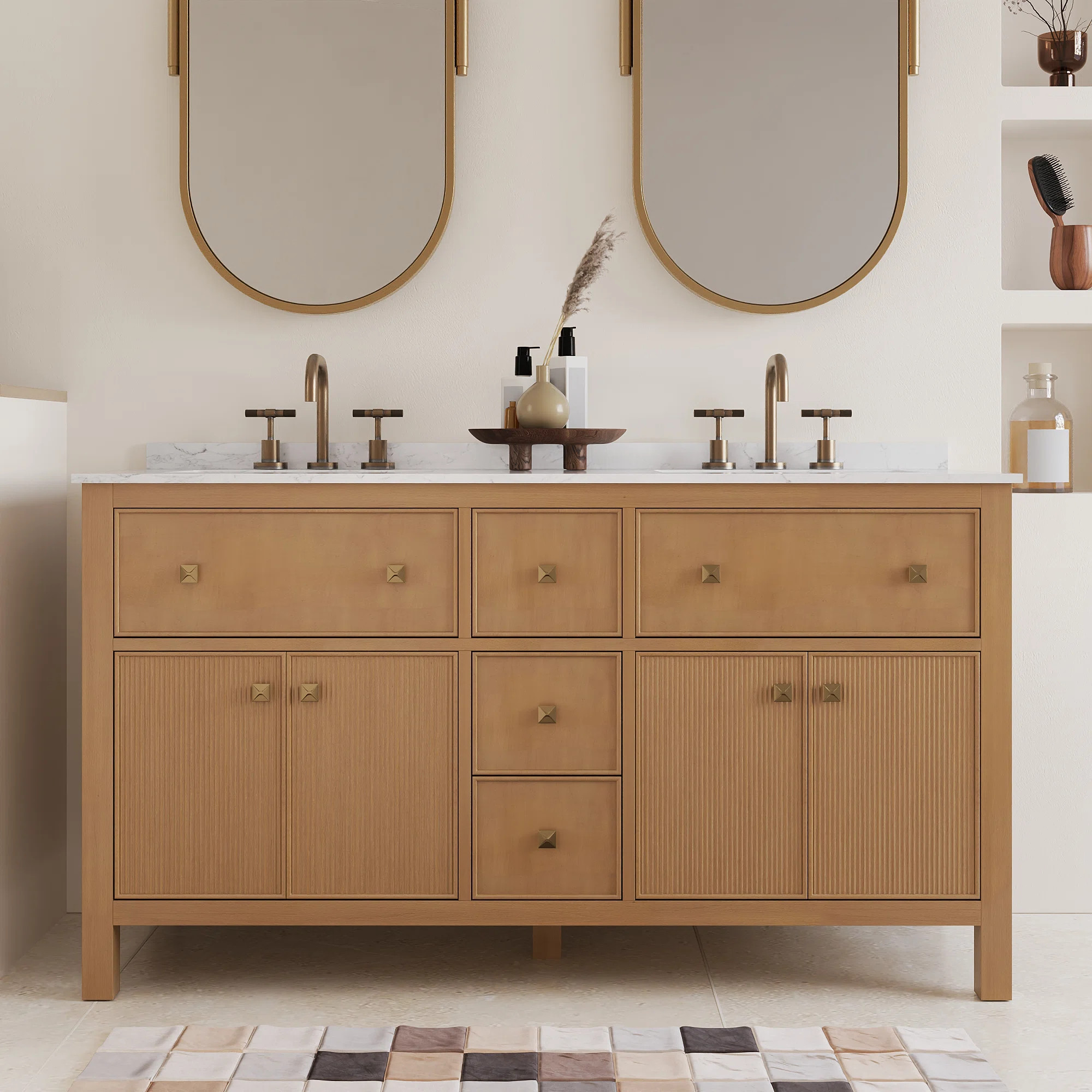 Lignum 60" Fully Assembled Double Bathroom Vanity with Engineered Marble Top, Soft Closing and Sp... | Wayfair North America