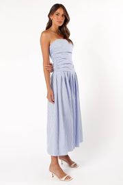 Avalee Strapless Maxi Dress - Blue Stripe | Petal & Pup (US)