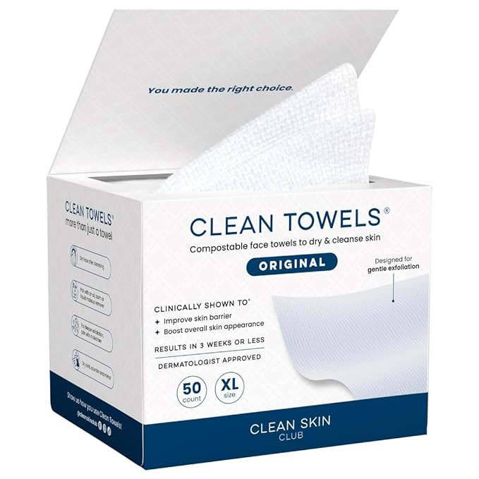 Clean Skin Club Clean Towels XL®, 100% USDA Biobased Face Towel, Disposable Face Towelette, Ecze... | Amazon (US)
