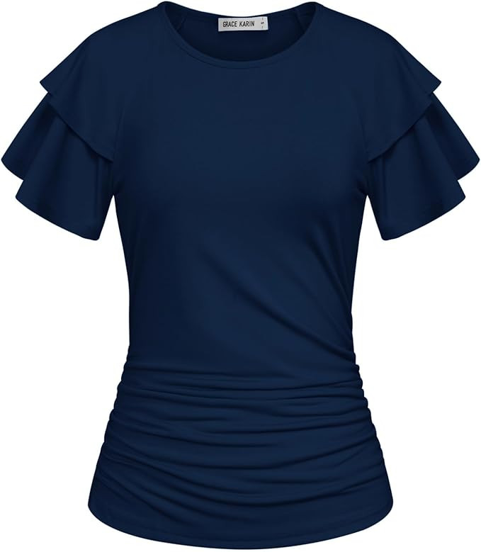 GRACE KARIN Summer Tops for Women Dressy Casual, Ruffle Short Sleeve Work Shirt, 2026 Spring Tren... | Amazon (US)