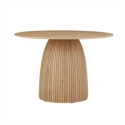 Round Dining Table with Circular MDF Top and Pedestal Base, Oak Finish, 47.24-Inch Diameter, Seats 4 | Wayfair North America