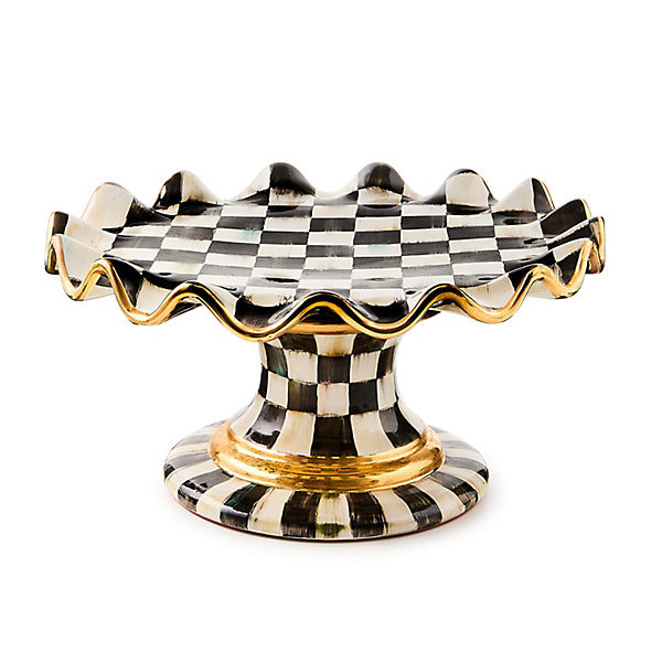 MacKenzie-Childs Courtly Check Ceramic Fluted Cake Stand | MacKenzie-Childs