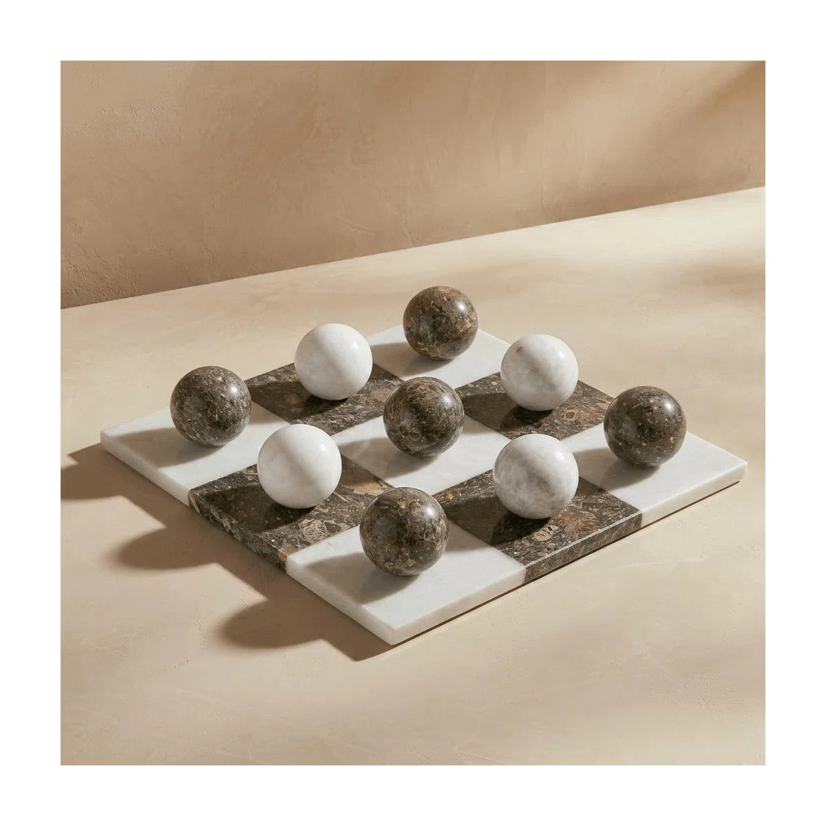Italian Brown Marble Tic Tac Toe Set |  Round Marble Tic Tac Toe Game Set With Sphere Pieces | Co... | Wayfair North America