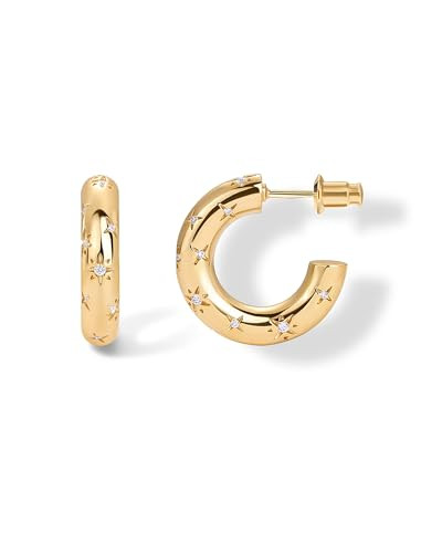Amazon.com: PAVOI 14K Yellow Gold Plated Star Shine Hoop Earrings for Women | Cubic Zirconia Cele... | Amazon (US)