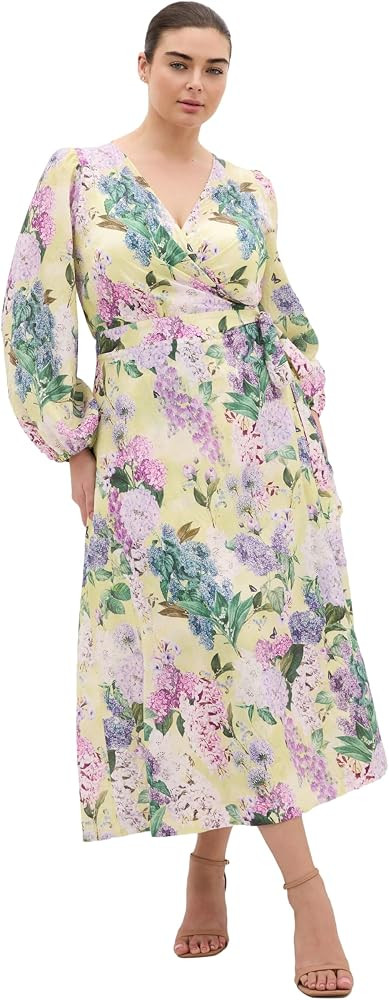 City Chic Plus Size Dress - Anastasia Hydrangea Print Wrap Maxi | Amazon (US)
