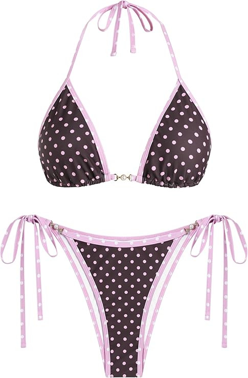 ZAFUL Bikini Sets for Women Halter Two Piece Swimsuits Sexy Triangle Bikinis Textured Cheeky Bath... | Amazon (US)