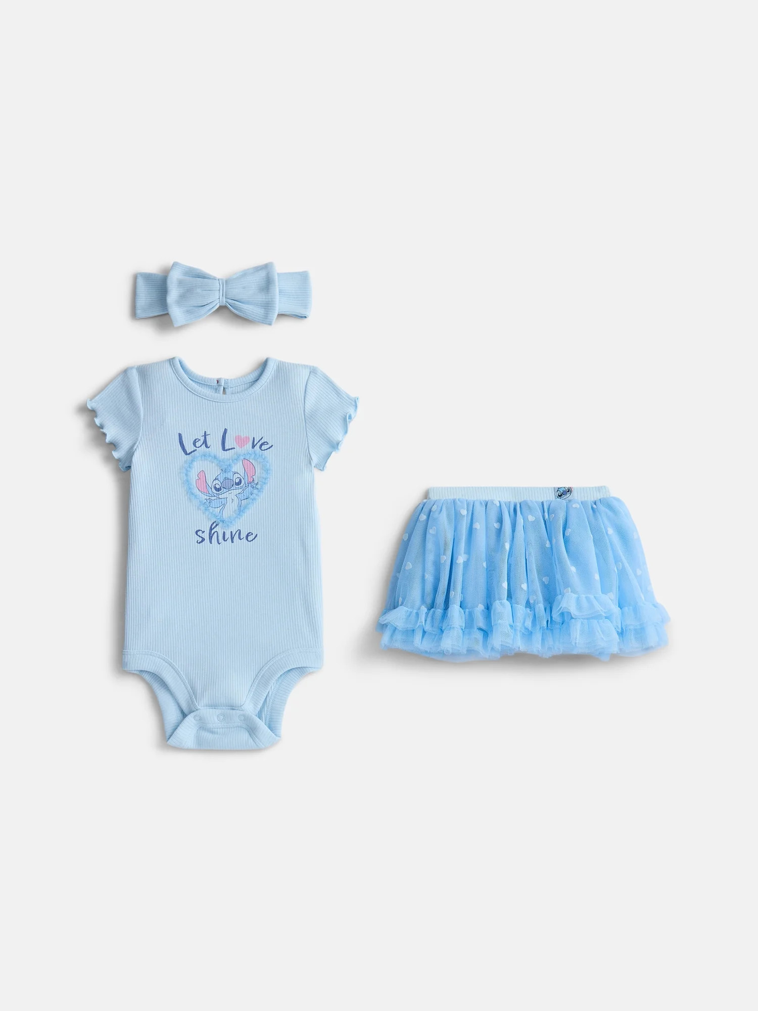 Stitch Baby Girls Graphic Bodysuit and Skirt Set with Matching Headband, 3-Piece, Sizes 0/3M-24M | Walmart (US)