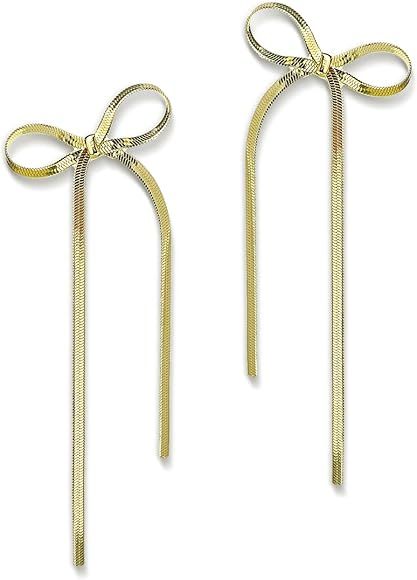 Sonateomber long gold chain tassel earrings - 14k gold plated brass anchor snake chain – with r... | Amazon (US)