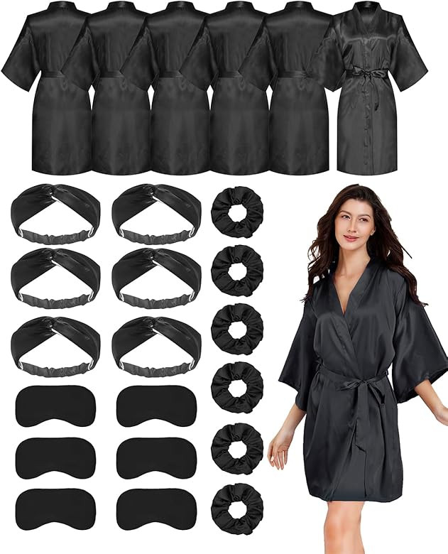 6 Pack Bride Squad Robes Spa Party Robes with Eye Masks Headband Hair Ties for Bridal Wedding Get... | Amazon (US)