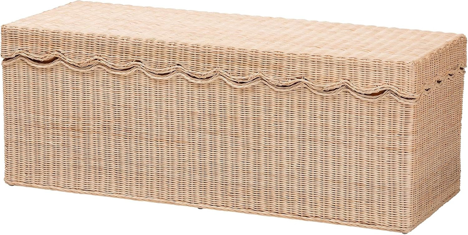 Bali & pari Damita Scallop Natural Rattan Chest with Lift-top Lid – Coastal Boho Style Storage ... | Amazon (US)