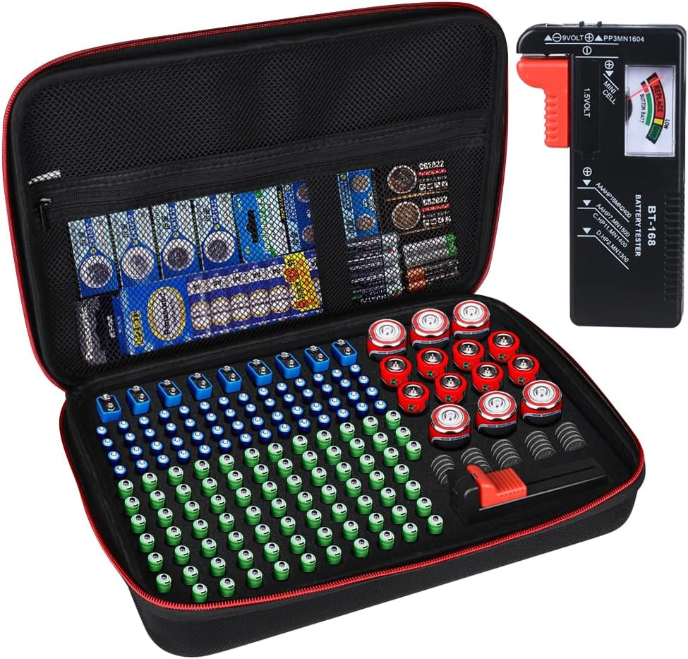 Battery Organizer Storage Box with Tester, Battery Vault Case Fireproof Waterproof Explosionproof Holder Box with Tester BT-168 Checker Carrying Case Container Bag Fit for 200+ Batteries AA AAA C D 9V | Amazon (US)