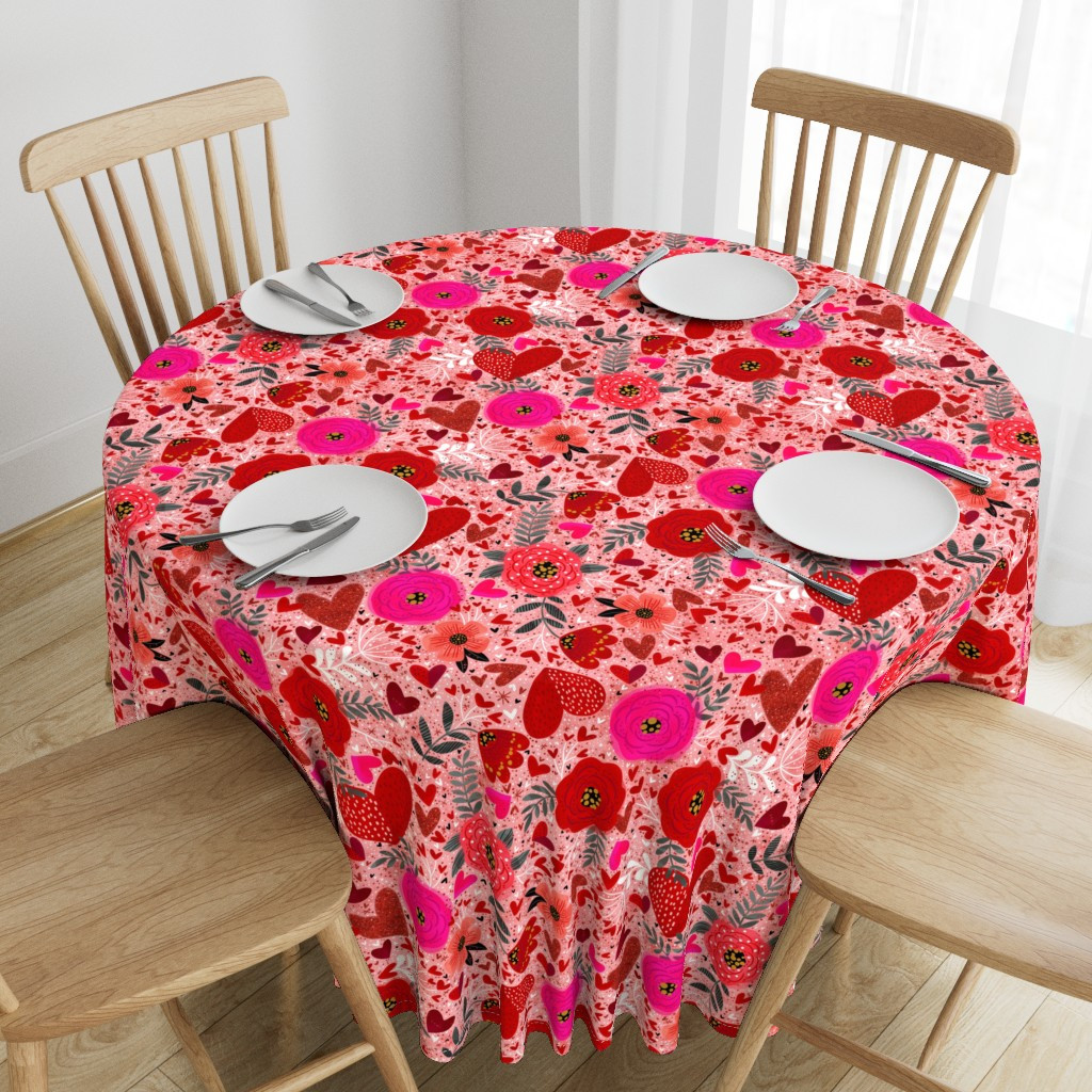 Tablecloth in Hearts n Flowers | Spoonflower