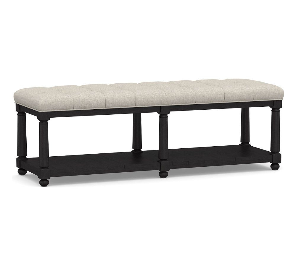 Berlin Tufted Upholstered Bench, Charcoal Frame, Performance Heathered Tweed Pebble | Pottery Barn (US)