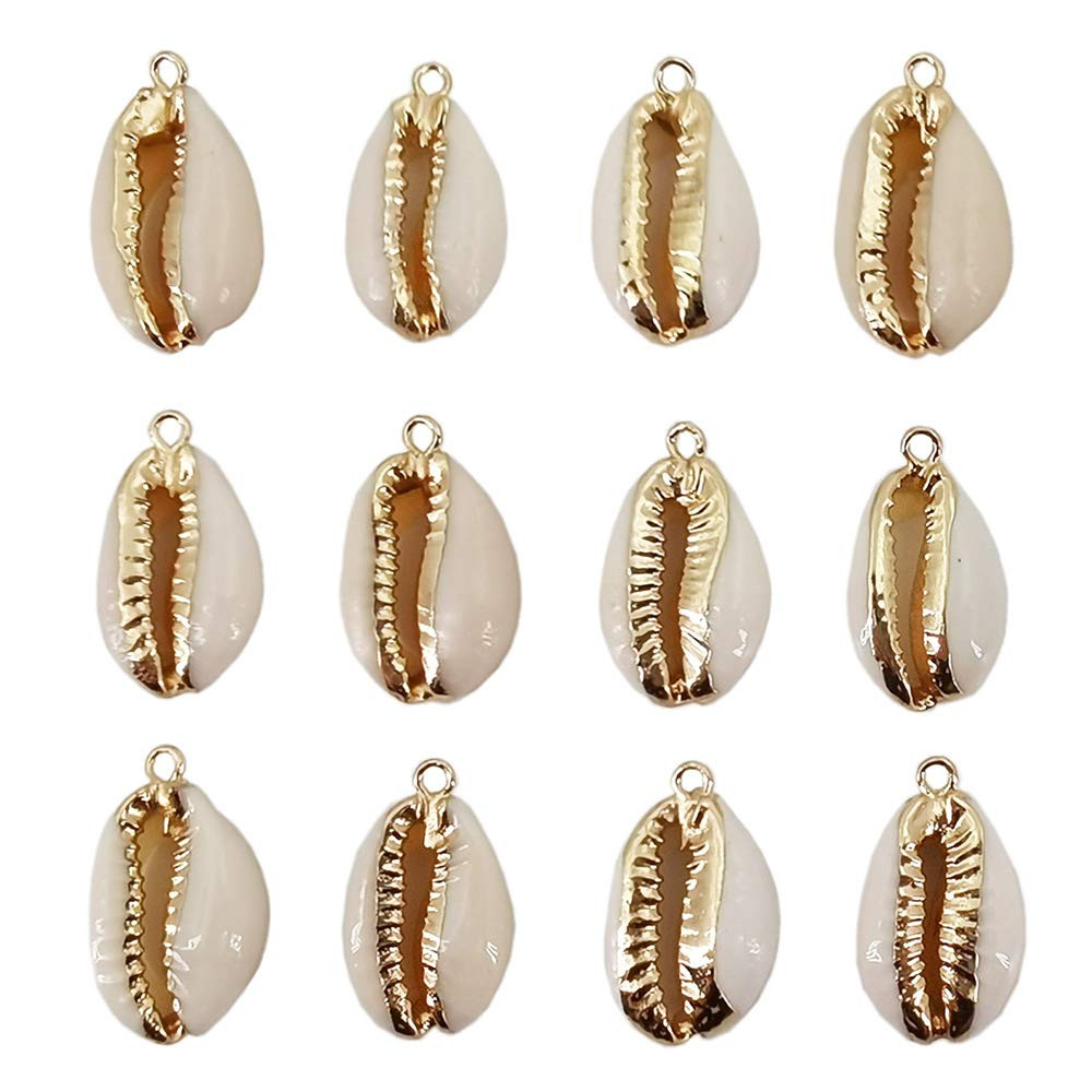 12PCS Golden Natural Shell Pendants Sea Shell Connectors Beach Seashells Cowrie Shell Charms for ... | Amazon (US)