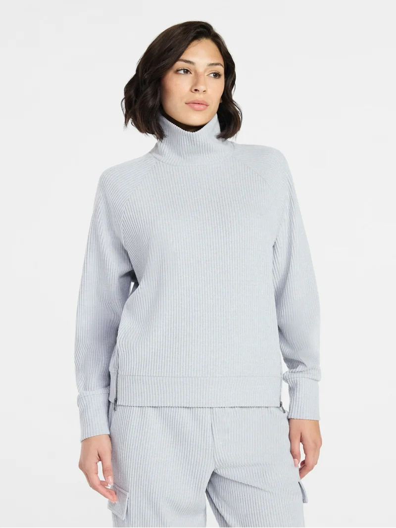 Avia Women's Corded Open Neck Polo Top with Long Sleeves, Sizes XS-3XL | Walmart (US)