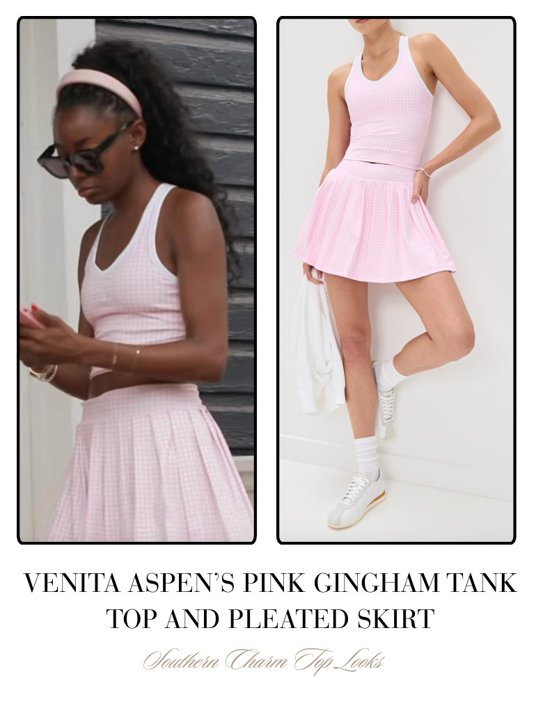 Venita Aspen's Pink Gingham Tank Top and Pleated Skirt 

 