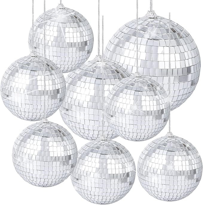 8 Pieces Mirror Disco Balls Silver Hanging Disco Light Mirror Ball for Retro Party, Fun Party, Ho... | Amazon (US)