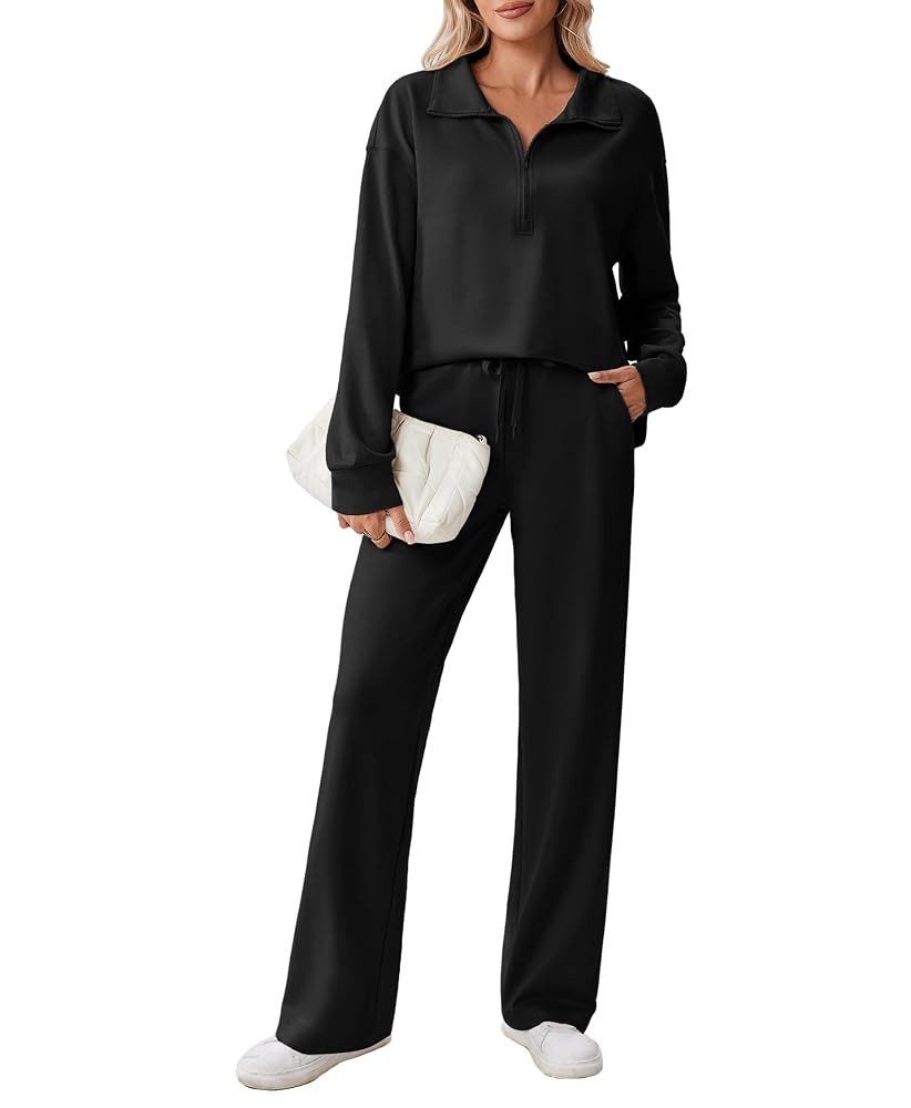 PINSPARK 2 Piece Sets for Women 1/2 Zip Sweatsuit Loose Fit Sweatshirt Straight Leg Pants 2025 Ma... | Amazon (US)