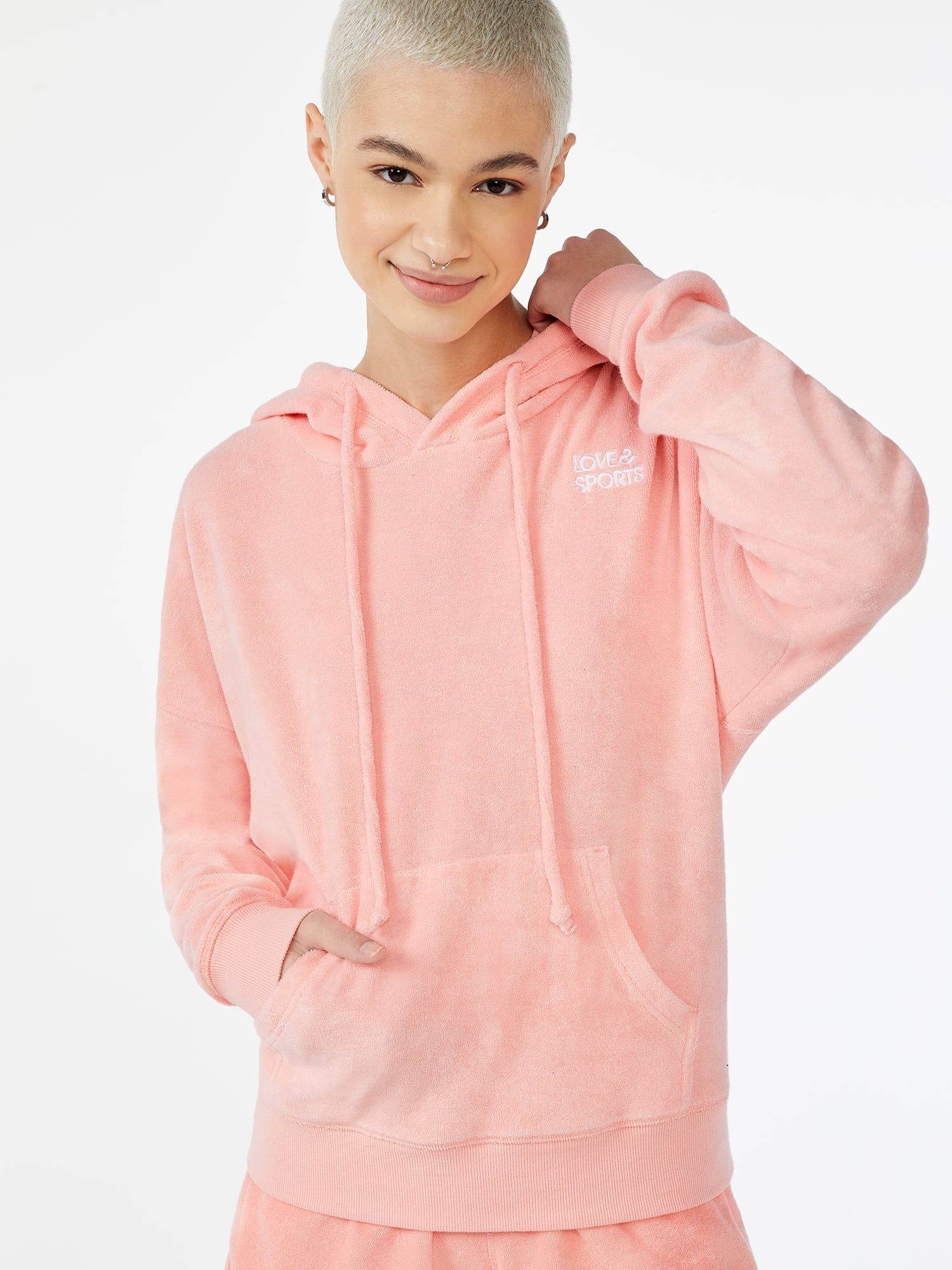 Love & Sports Women's Baby Terry Cloth Hoodie Pullover - Walmart.com | Walmart (US)