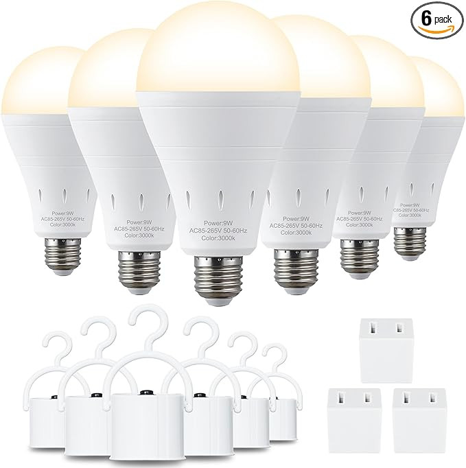 DEBAOBULB 6 Pack Rechargeable Emergency Light Bulbs, Battery Powered LED Light Bulb 3000K Warm E2... | Amazon (US)