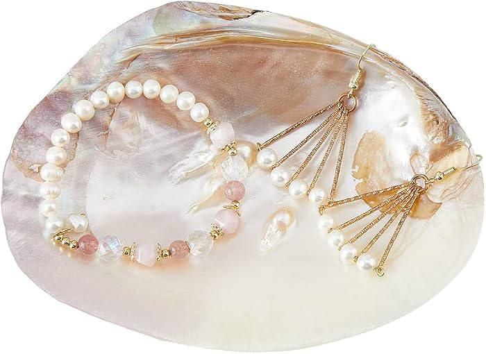 SUPERFINDINGS Natural Shell Jewelry Dish Tray Seashell Ring Holder 14.2x10.8cm/5.6x4.3inch Decora... | Amazon (US)