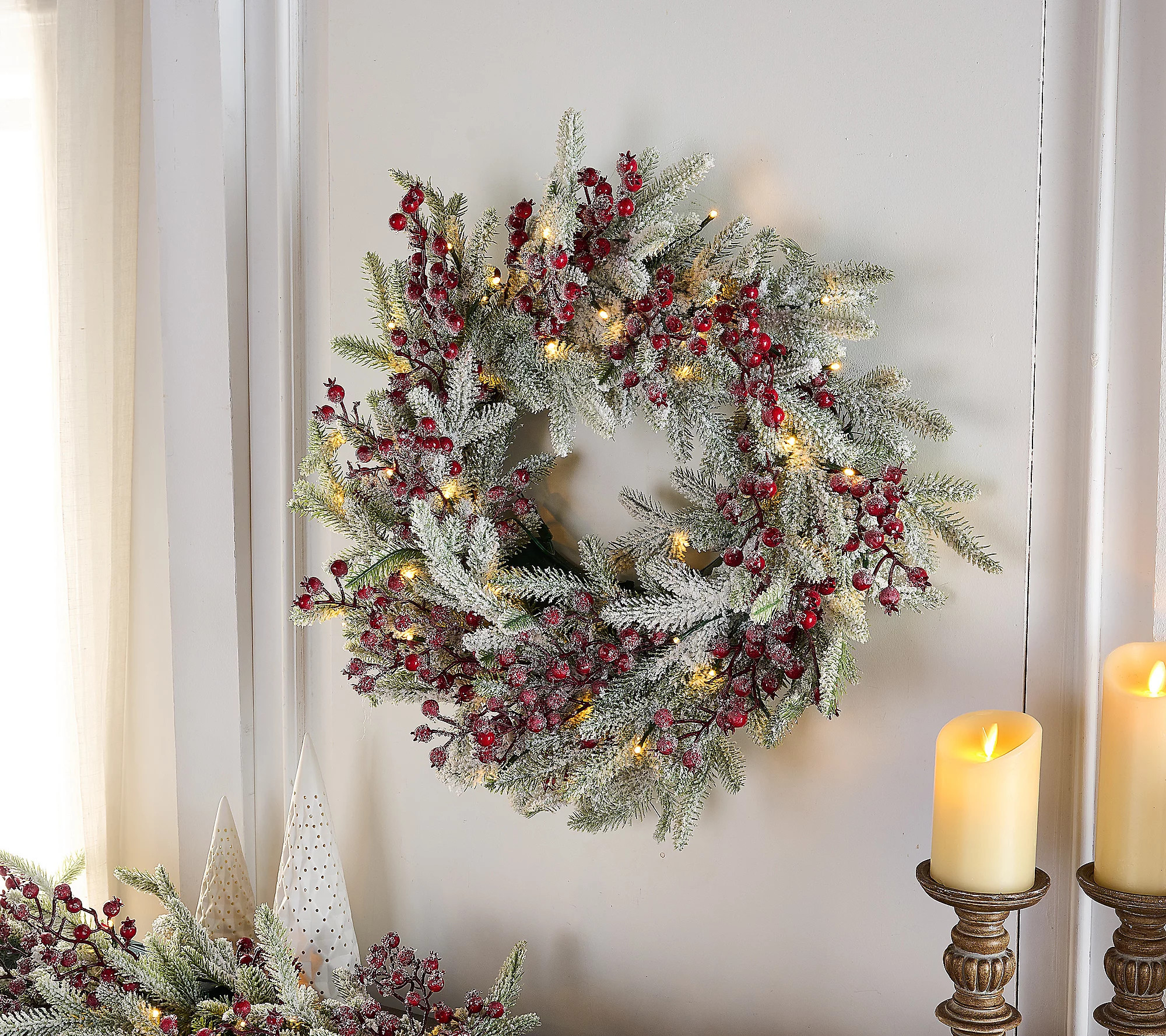 As Is Bethlehem Lights Illum.Frosted Berry24 Wreath | QVC