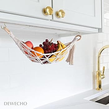 DEWECHO Macrame Fruit Hammock Under Cabinet - Banana Hammock for Boho Kitchen Decor - Hanging Fruit  | Amazon (US)