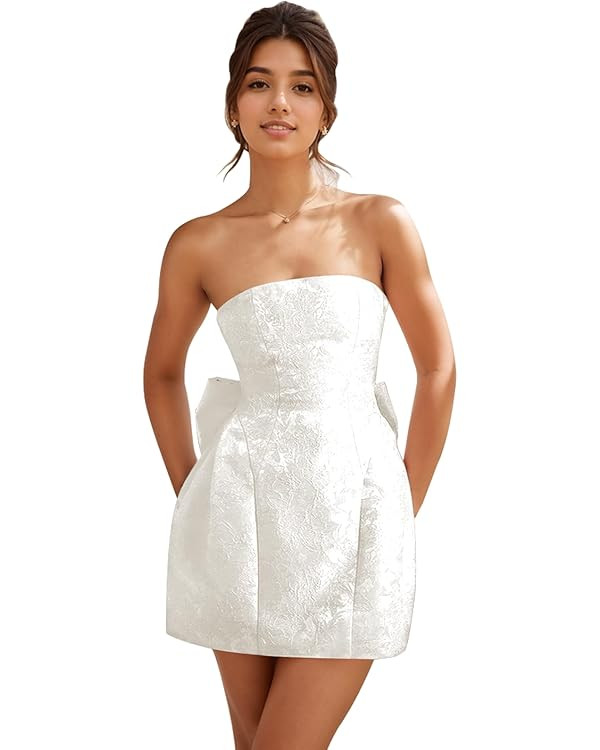 Satin Short Homecoming Dresses for Teens with Bow Corset Strapless A Line Mini Prom Cocktail Part... | Amazon (US)