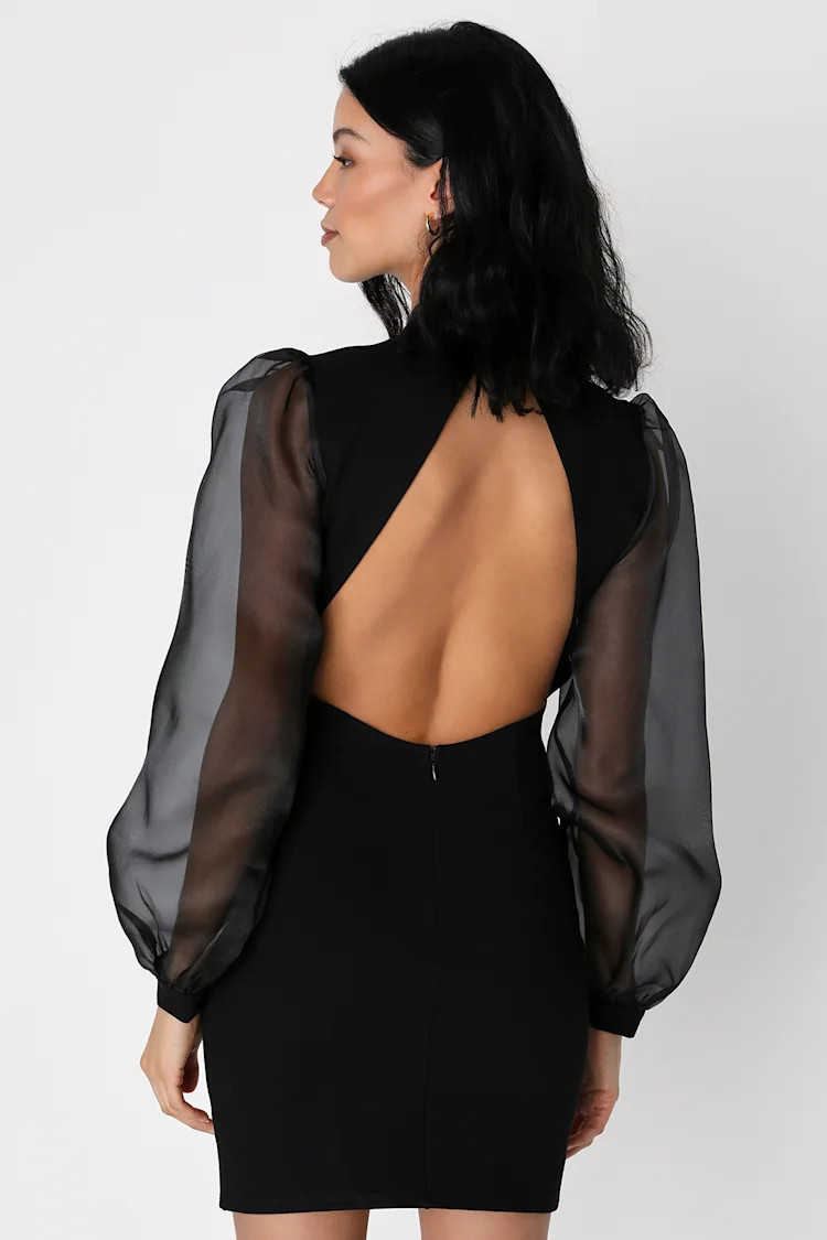 Seeking Sophistication Black Backless Balloon Sleeve Mini Dress | Lulus