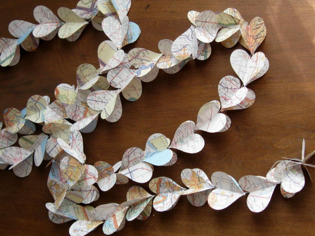 double heart vintage map ephemera garland | Etsy (US)