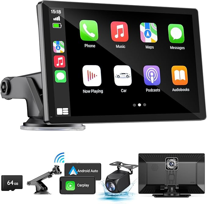 Wireless Apple Carplay Screen for Car 4K Dash Cam, 9" Portable Apple Carplay & Android Auto Car S... | Amazon (US)
