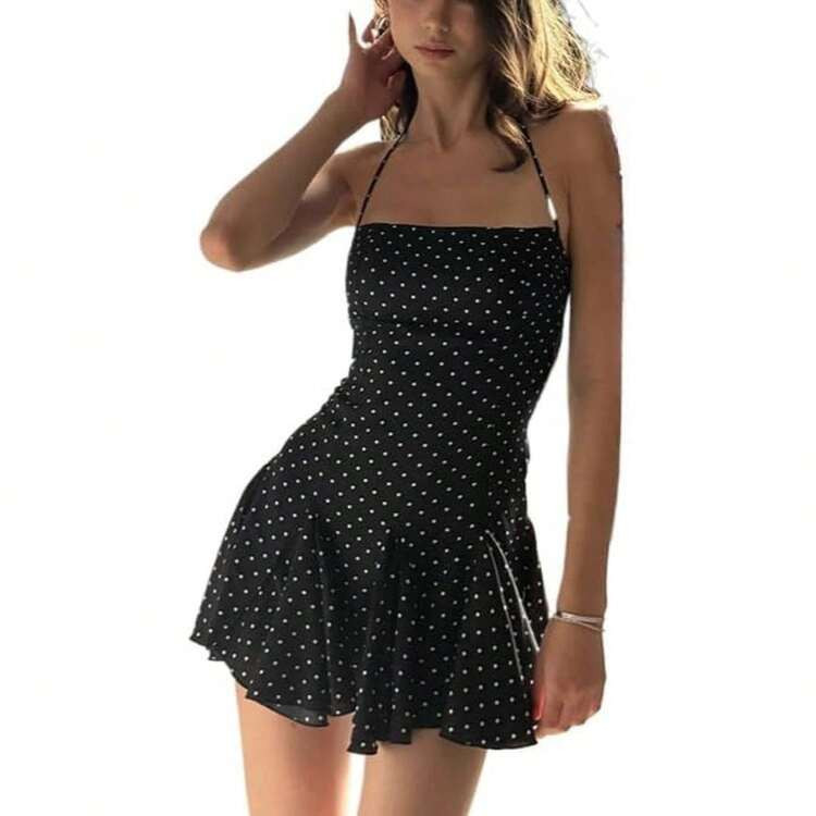 Summer Black Polka Dot Casual Vacation Spaghetti Strap Mini Dress | SHEIN