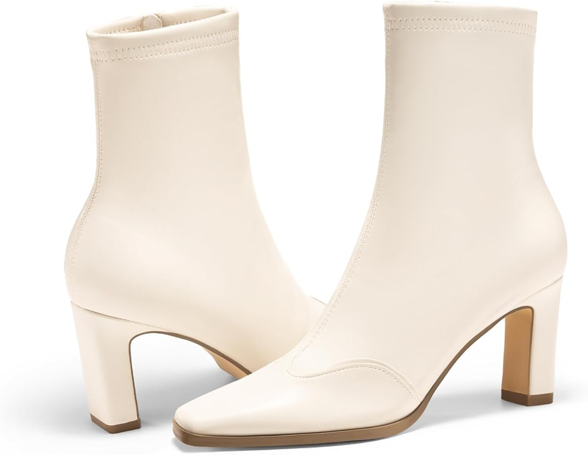 Coutgo Womens Ankle Boots Chunky Heel Square Toe Short GoGo Booties Side Zipper Winter Dress Shoe... | Amazon (US)