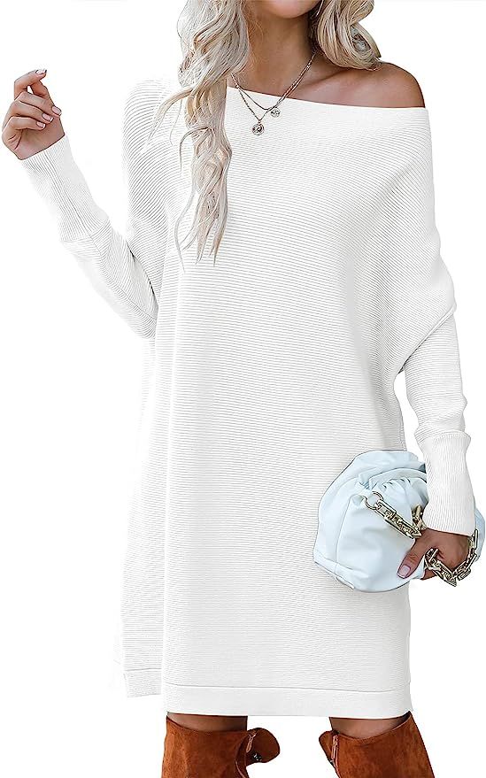 ANRABESS Women's Off Shoulder Boat Neck Long Batwing Sleeve Casual Loose Oversized Pullover Tunic... | Amazon (US)
