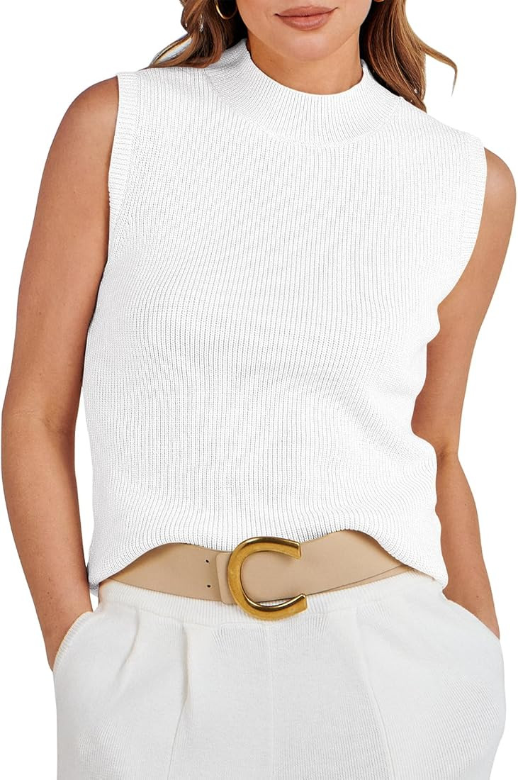 Caracilia Women's Mock Neck Sweater Vest Casual Sleeveless Ribbed Knit Pullover Tank Tops 2023 Fa... | Amazon (US)