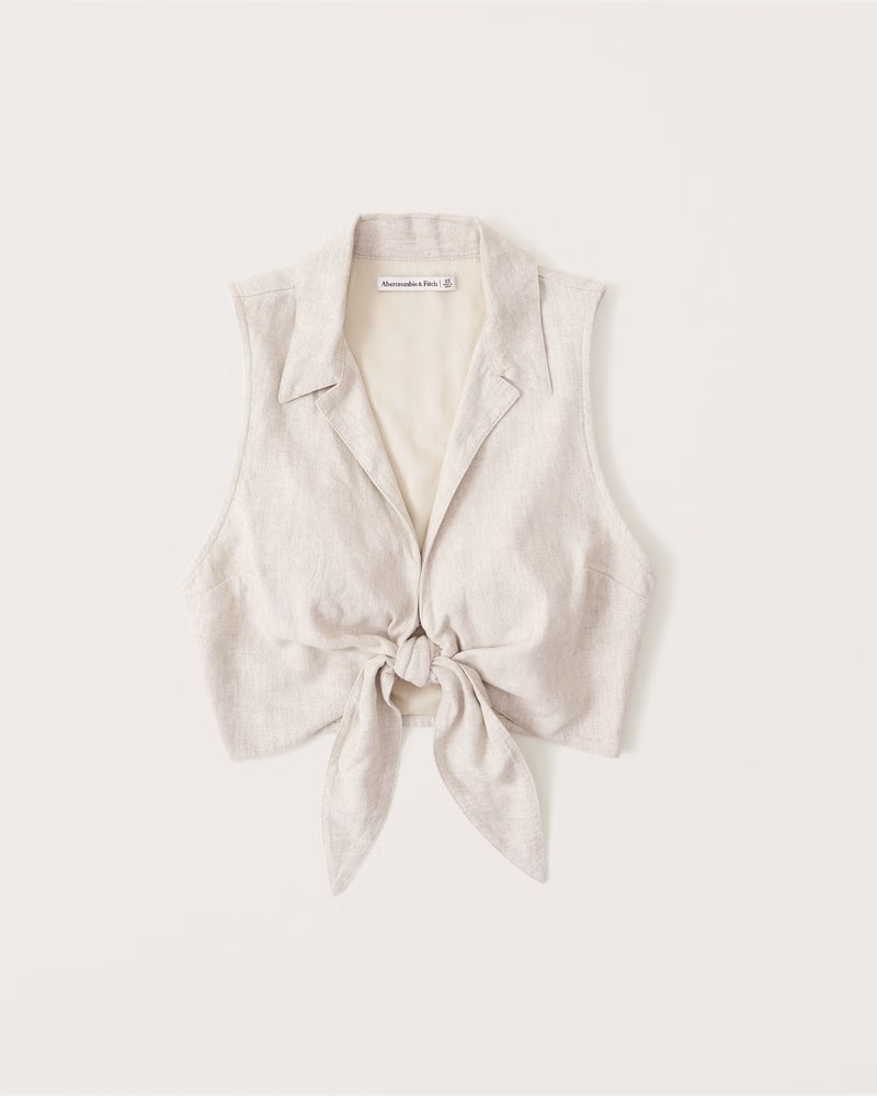 Tie-Front Linen-Blend Top | Abercrombie & Fitch (US)