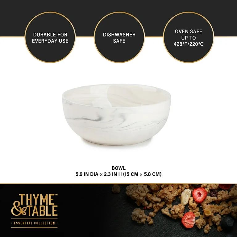 Thyme & Table Grey Marble Stoneware Round Cereal Bowl - Walmart.com | Walmart (US)