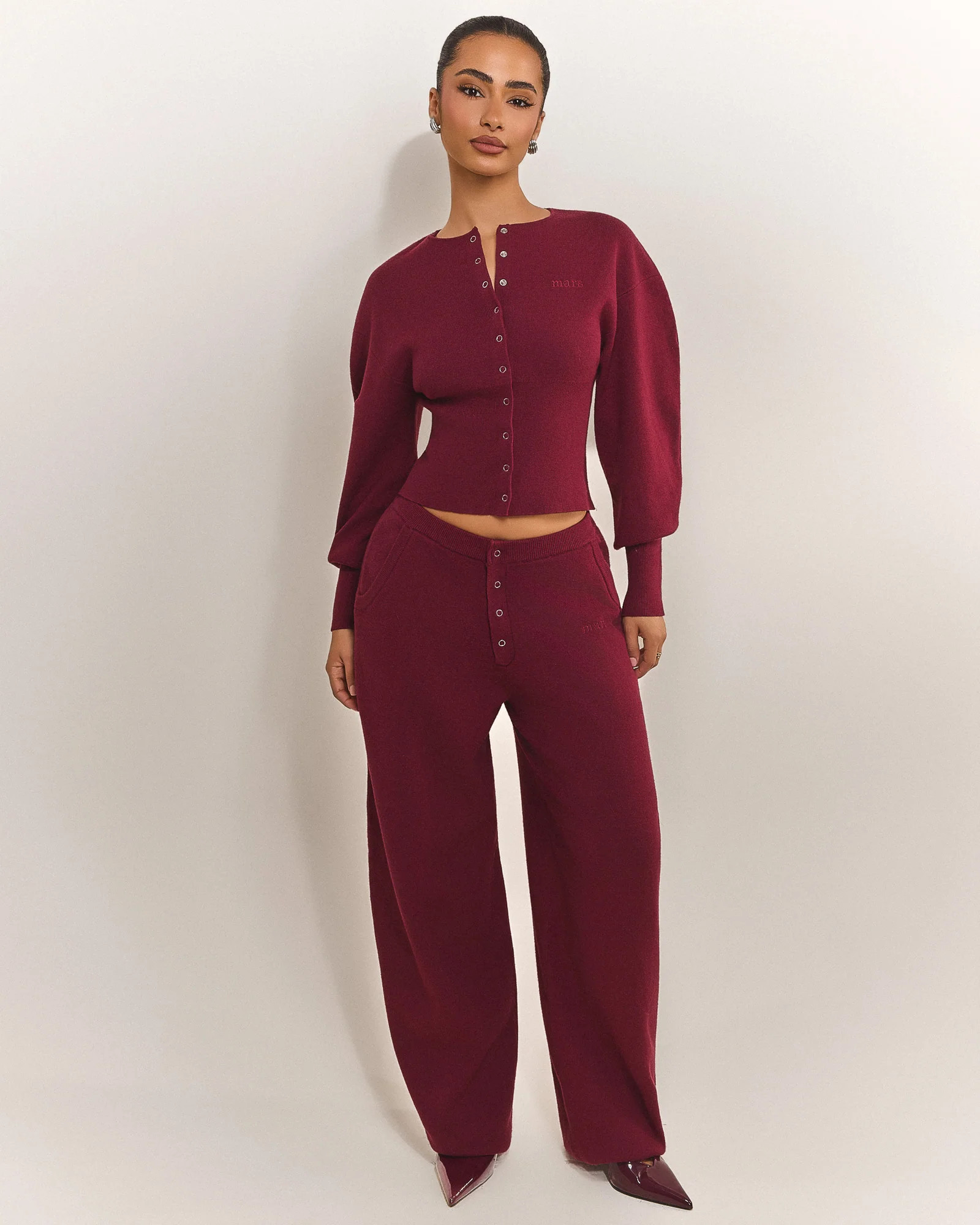 The Mars Knit Set  - Button Cardigan in Burgundy | Mars The Label