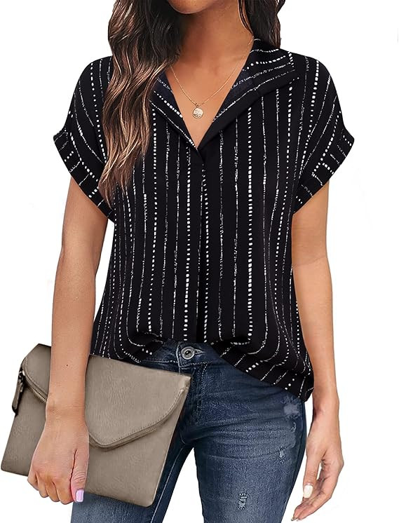 Timeson Women's Short Sleeve Chiffon Blouses for Office Work Business Attire Collared Shirts | Amazon (US)