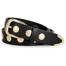 WERFORU Women Fashion Leather Belt Studded Leather Belt Ladies Belts for Jeans Dress Punk Belt | Amazon (US)