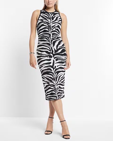 Body Contour Zebra Print High Neck Midi Sweater Dress | Express