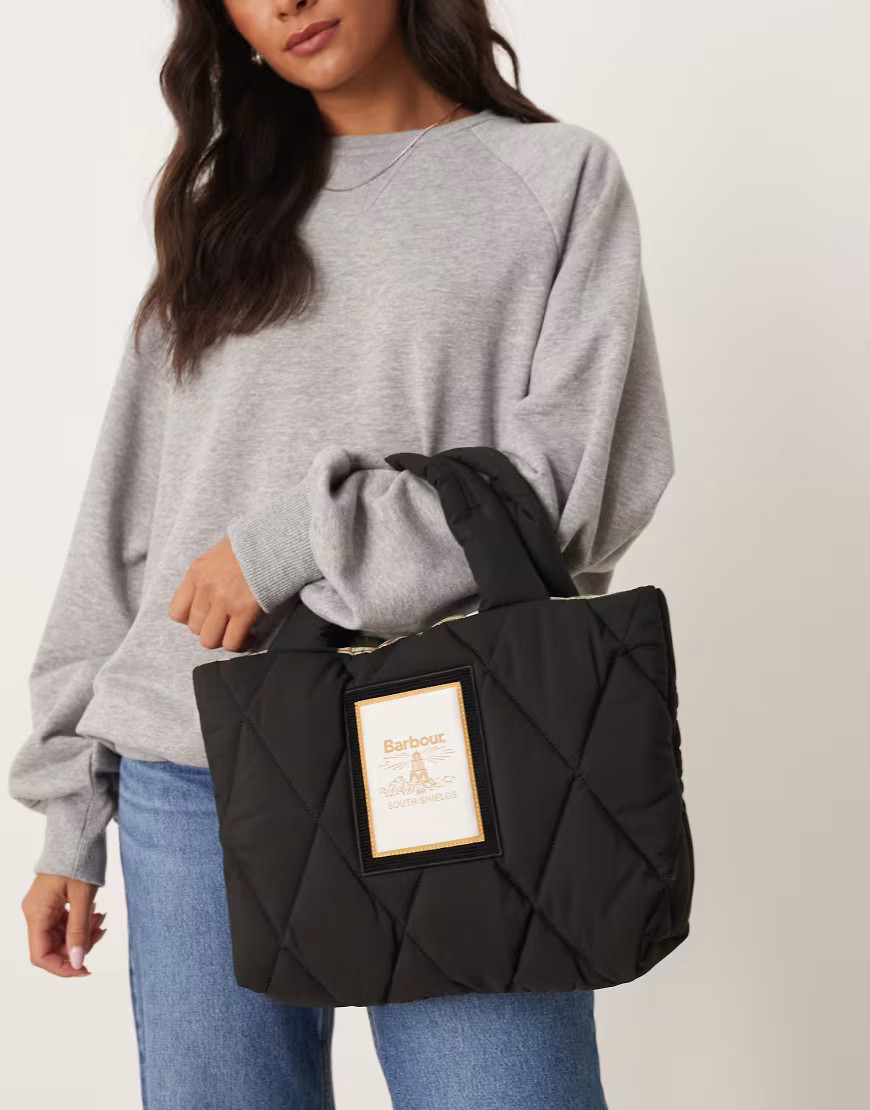 Barbour Mariah mini quilted tote bag in black/ancient - BLACK | ASOS (Global)