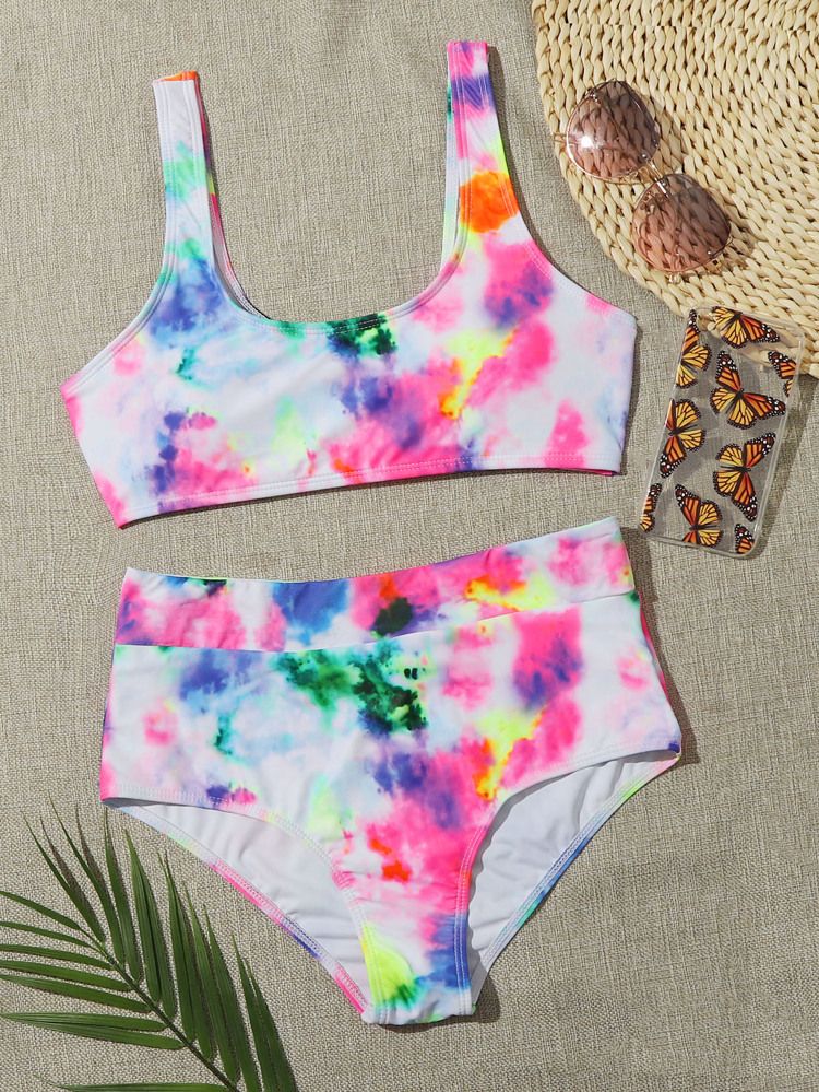 Tie Dye High Waisted Bikini Swimsuit | SHEIN