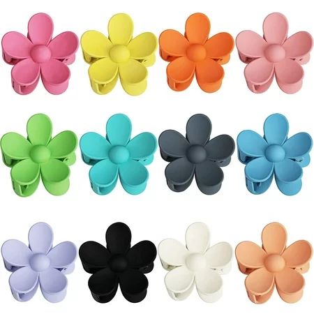12 Pieces Flower Claw Clips Large Hair Jaw Clips for Women Girls Thick Hair 12 Colors Matte Big Hair | Walmart (US)
